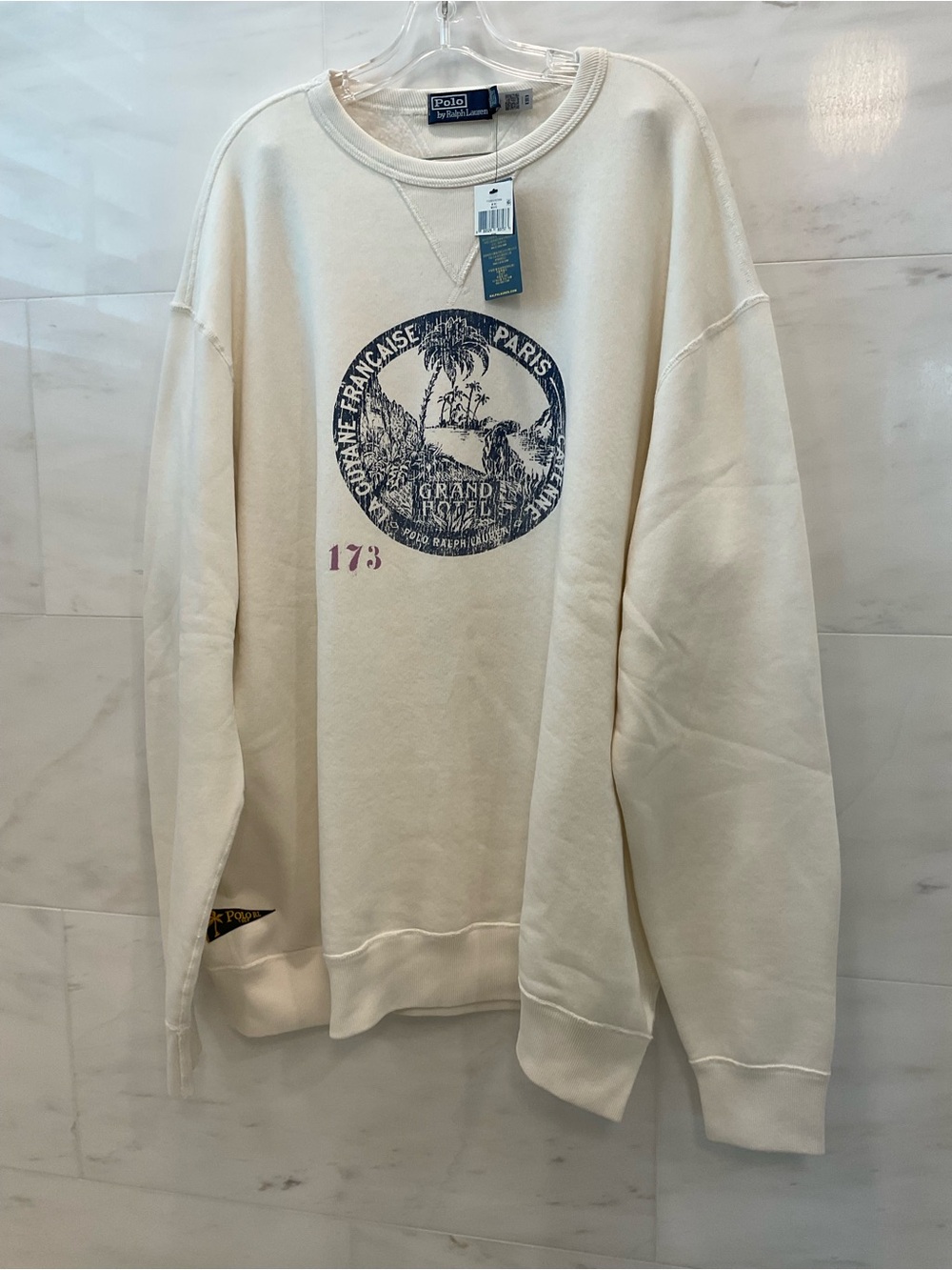 Polo Ralph Lauren Big Tall Ivory GRAND HOTEL CAYENNE PARIS Sweatshirt 2LT W4